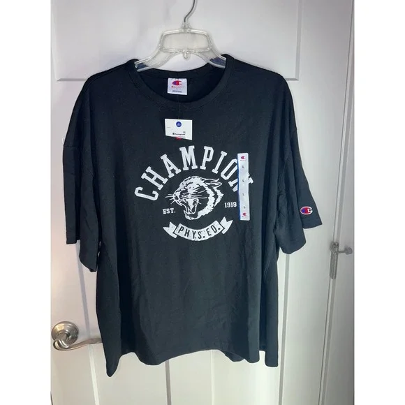 Champion Mens Boxy Graphic Tee Black Phys Ed Tiger Shirt Large Oversized - Picture 2 of 11